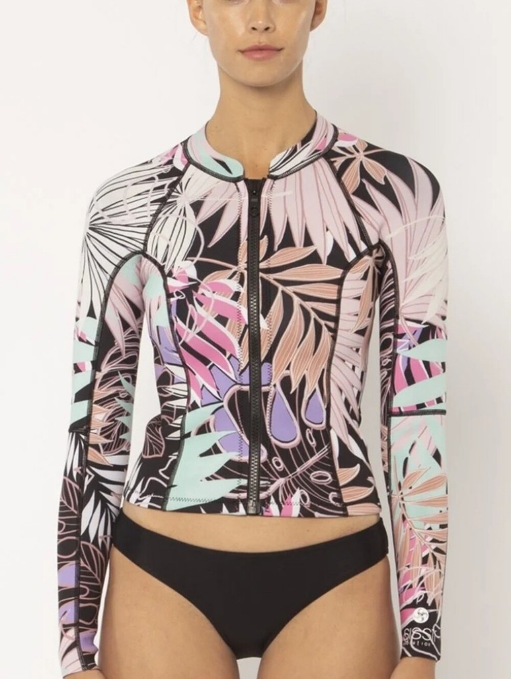 Sisstre Floral Zip Neoprene Surf Top Long-Sleeve